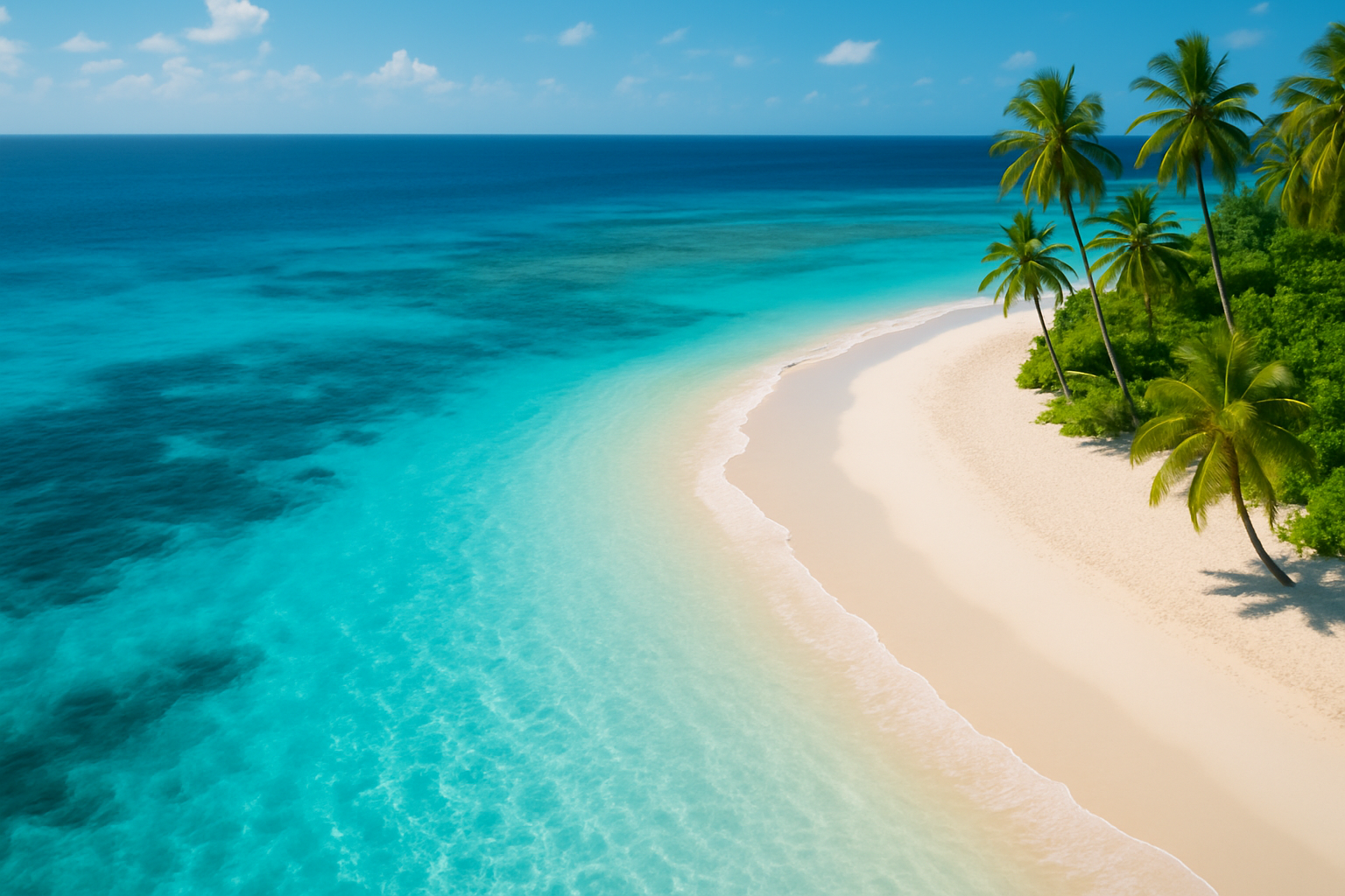 Aerial view of a turquoise tropical beach