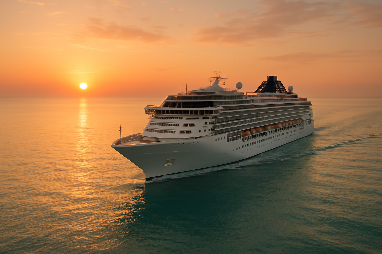 Cruise ship at sunset