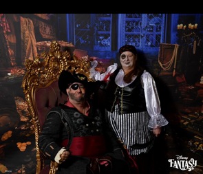 Lawrence Brody and his wife dressed in pirate costumes for Pirate Night dinner aboard the Disney Fantasy